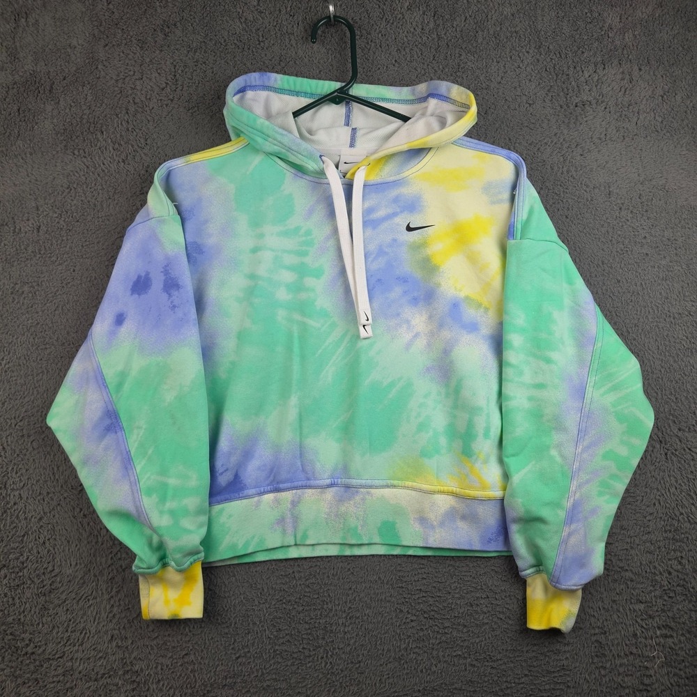 Nike Tie Dyed Cropped Hoodie Women's Small Green Blue Yellow Hooded Sweatshirt